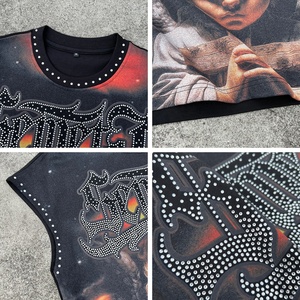 Streetwear Boxy Acid Wash T-Shirt 100% Cotton Rhinestone <strong>Cropped</strong> Tank <strong>Top</strong> Custom Screen Printed Sleeveless Shirts <strong>for</strong> <strong>Men</strong> - Product Image 3