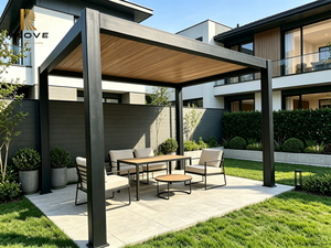 Pergola moderne en aluminium RKOVE RK-E1, revêtement poudré noir, structure rectangulaire pour jardin extérieur, résistante aux intempéries - Product Image 6
