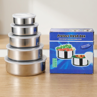 Ensemble de 5 contenants de stockage alimentaire en acier inoxydable, design moderne, empilables, résistants à la chaleur, étanches, avec couvercle en plastique pour une utilisation en cuisine