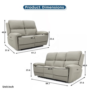 סט ספות ריקליינר חשמליות מעור מודרני של Geeksofa, 3+2+1, עם שולחן מתקפל לסלון - Product Image 2