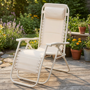 Sedia Relax Galileo Rio Plus Est Confortevole in Avorio, Imbottita in Schiuma di Poliuretano Espanso, Reclinabile e Pieghevole, Ideale per Spiagge - Product Image 2