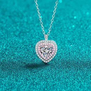 Vòng Cổ Bạc Sterling S925 Trang Sức Bespoke Mặt Dây Chuyền Moissanite Cắt Trái Tim 1CT Mạ Vàng Đính Hôn Quà Tặng Đám Cưới Cho Nữ