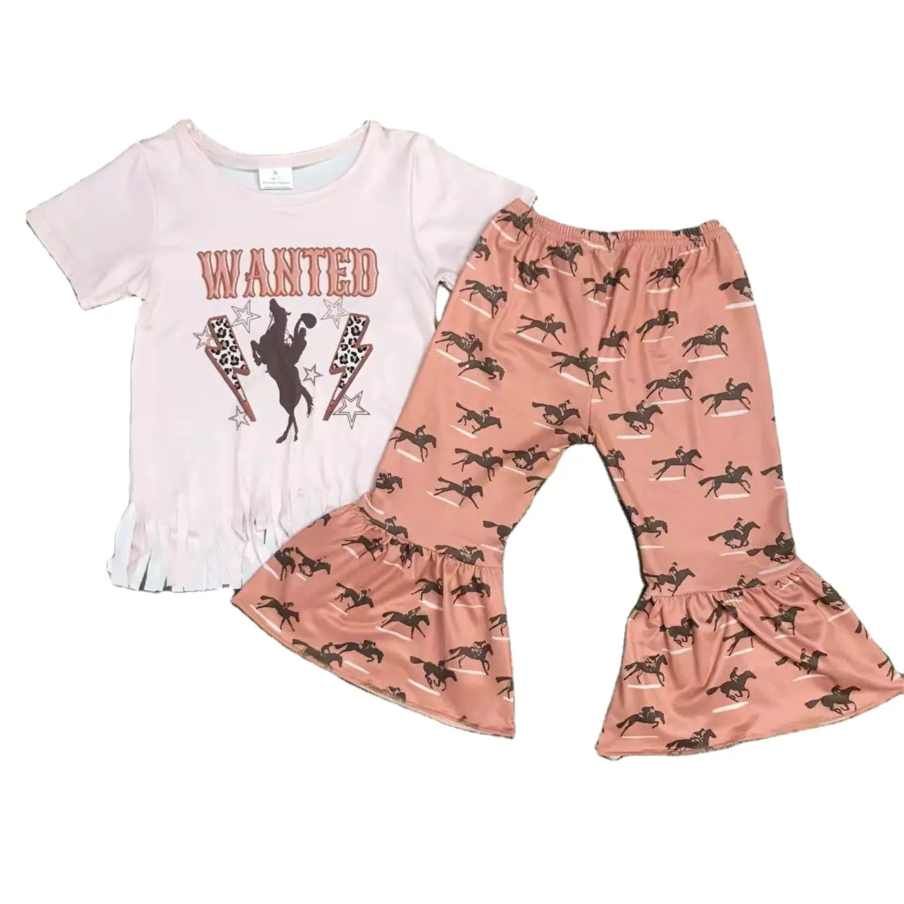 Комплект одежды с принтом в виде молнии и звезд в западном стиле для верховой езды розовая кисточка с коротким рукавом оптом