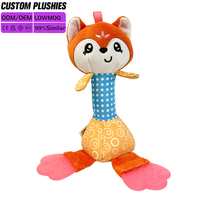 Hochet personnalisé en peluche renard à bas prix, hochet à main en silicone pour bébé avec broderie, idéal pour cadeau de naissance