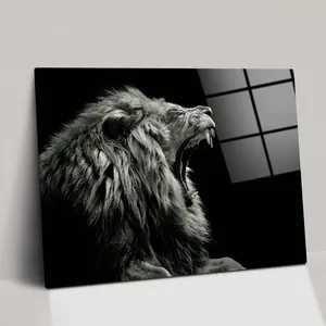 Aslan sanat cam baskı duvar sanatı kükreyen aslan oturma odası yatak odası için hayvan ev dekor