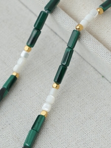 <strong>Emerald</strong> Green Jade Cylinder <strong>Beads</strong> with White Spacer &amp; Small Baroque <strong>Pearl</strong> Necklace for Women Fashion <strong>Jewelry</strong> - Product Image 5