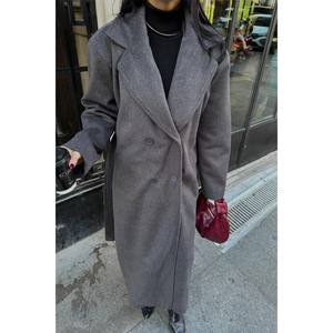 Manteau long en cachemire anthracite pour femme avec col en fourrure, fermeture à bouton unique, grande taille, respirant, motif imprimé pour l'automne et l'hiver - Product Image 3