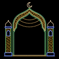 Metallrahmen Moschee-Bogen Weiß Grün Blau Umriss Mond Minarett Ramadan Fotorahmen Motiv Licht für Outdoor Festival Dekoration IP65
