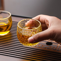 Ensemble de tasses à thé en verre épais résistant à la chaleur avec motif de marteau chinois, avec paille, non chaud, isolé, tasse de dégustation, motif de fleurs, 100 ml
