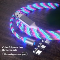 Câble de données lumineux magnétique 3-en-1 en TPE à aspiration magnétique, tressé, avec effet de marquee, charge rapide 3A, vente en gros usine, compatible