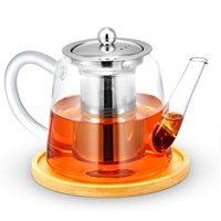 Théière en verre borosilicate soufflé à la main, résistante à la chaleur, personnalisée, 800 ml (27 oz), transparente, avec infuseur pour thé en feuilles.