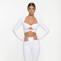 Haut à manches longues pour femme, antichoc avec coussinets de poitrine, haut de yoga respirant pour la course, ensemble deux pièces pour femme, ensembles de fitness pour la gym