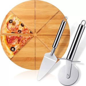 Bamboo pizza pan, wooden tray, pizza board, Western-style pizza <b>cutter</b>, wooden plate, round cake and <b>bread</b> plate, bamboo - Product Image 2