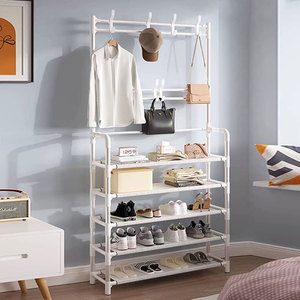 Hiện Đại Tối Giản Phong Cách Nhà Giày Giá Với Áo Giá Móc Đôi Hàng Móc Thiết Kế Kim Loại Áo Đứng Treo - Product Image 2