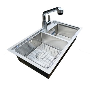 Nouvelle évier de cuisine double multifonctionnel en acier inoxydable 304, rectangulaire, poli, design moderne, facile à nettoyer - Product Image 4