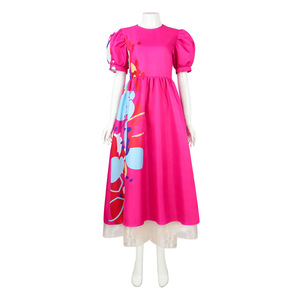 Vestido Midi Rosa Intenso con Mangas Abullonadas para Mujer, Vestido Largo con Estampado Abstracto Colorido, <span class=keywords><strong>Disfraz</strong></span> Elegante para Halloween, Carnaval, Fiesta de Disfraces - Product Image 1
