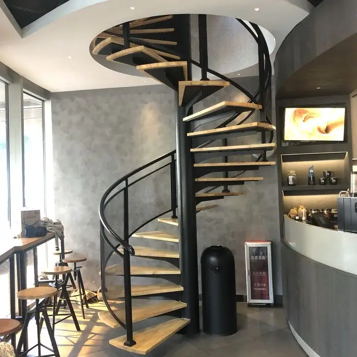 CBMmart Modern deign Curved staircase spiral indoor staircase wood metal tread for villa house hotel luxury simple free design