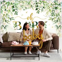 Décorations de fête prénatale pour garçon, bannière florale vert sauge, toile de fond « Oh Bébé », feuilles vertes, décorations de fête prénatale sur le thème du sexe du bébé
