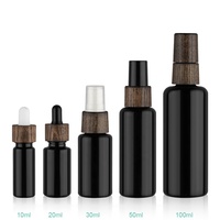YAN Packaging - Juego de Botellas de Vidrio Violeta/Negro de Lujo de 30ml y 50ml con Gotero y Pulverizador, con Tapa de Madera Natural, para Aceite Facial y Cosméticos