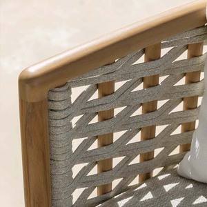 Set da Patio Accogliente in Legno Massello Intrecciato, Divano Singolo da Esterno con Cuscino, <span class=keywords><strong>Poltrona</strong></span> da <span class=keywords><strong>Giardino</strong></span>, Divani da <span class=keywords><strong>Giardino</strong></span> per Casa e Bar, Tuinmeubelen - Product Image 3