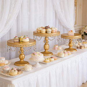 Assiettes à dessert élégantes LANJO en fer détachables avec perles de cristal pour mini-gâteaux, fruits, bonbons – Présentoir pour mariages et fêtes d'anniversaire - Product Image 2