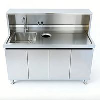 Commerciële roestvrijstalen werkbank met spoelbak, koffieshop waterbarstation, op maat gemaakte boba-thee bar met kast en afvoeraansluiting