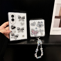 Coque de téléphone Y2K tendance avec strass, nœud, cœur et paillettes pour Galaxy Z Fold 8 Ultra Flip 8-3, avec dragonne à perles de cristal, étui pliable