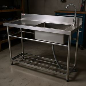 Évier commercial Vevor à cuve unique, 39,4 pouces, en acier inoxydable, pour plan de travail autoportant, équipement de garage et de cuisine - Product Image 2