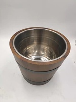 Seau à glace en bois personnalisé de 5 L avec table intégrée, baril à glace rond en bois pour champagne, vin et bière en acier inoxydable