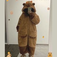 Mignon Capybara peluche pyjamas ensemble dessin animé corail polaire Robe avec pantalon fille hiver épaissir chemise de nuit décontracté maison vêtements vêtements de nuit