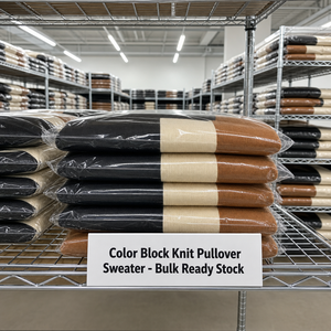 Maglione Pullover da Donna Personalizzato OEM a Blocchi Orizzontali Tricolore con Collo Tondo e Maniche Lunghe, Vendita all'Ingrosso - Product Image 6