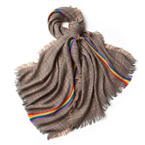 Bufanda Británica a Cuadros con Rayas Arcoíris, Chal de Lana de Cordero con Diseño Houndstooth, Bufanda Cálida de Invierno 100% Lana - Product Image 2