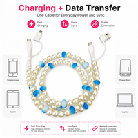 Câble de charge rapide multi-USB 4-en-1 Fresh Blue Pearl avec perles, accessoires de voiture, cadeau technologique tendance, câble Type C