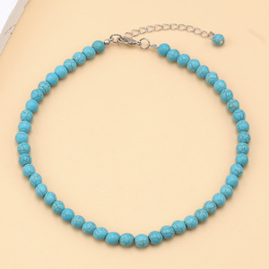 Collier en forme de cœur turquoise avec pendentif en verre rouge, bijoux à porter au quotidien - Product Image 4