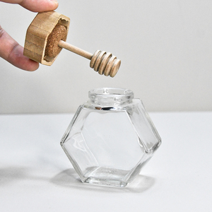 Hình Lục Giác Hình Dạng Thủy Tinh Mật Ong Nồi Với Gáo Bằng Gỗ Và Nút Chai Nắp Đồ Uống Dispenser Lưu Trữ Cho Đảng Mật Ong Container - Product Image 4