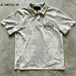 Spray Wash Hand-Distressed Acid Wash Snow Wash 100% Cotton Pique Oversized Vintage Polo <strong>Shirt</strong> - Product Image 1