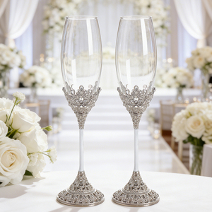 Ensemble de 2 verres à whisky hauts en argent plaqué diamant luxueux, fête de mariage, écologique, réutilisable, boîte cadeau personnalisée de <span class=keywords><strong>marque</strong></span> - Product Image 1