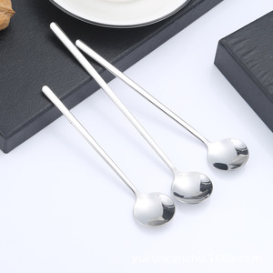 304 Stainless Steel <b>Small</b> Round Spoon Long Handle Coffee Tea Stirring Spoon Food Grade Solid Color Dessert Spoon - Product Image 3