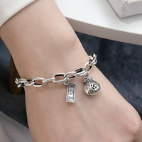 Corée du sud S925 argent sterling rétro vieux dollar sac d'argent sac de bénédiction bracelet femme personnalité hip hop tide