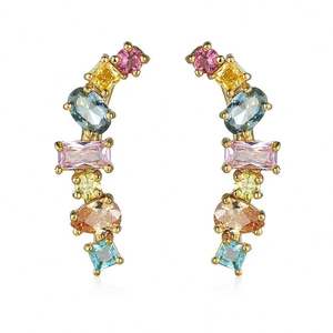 New Arrival Women's Trendy Copper <b>Hoop</b> <b>Earrings</b> with Geometric Design Creative <b>Fashion</b> Exaggerated Pendant Engagement Zircon - Product Image 1