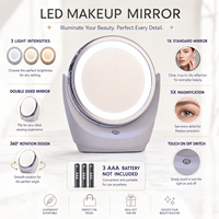 Miroir de courtoisie à capteur tactile, alimenté par piles, miroir cosmétique LED, miroir de table réglable pour chambre à coucher, salle de bain, maquillage