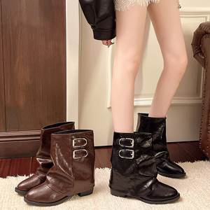 מגפי אבזם לנשים בסתיו ובחורף, ילנה בריטית חדשה בסגנון קואובוי קצר - Product Image 6