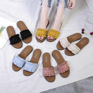 ashion Simple Flat <b>Heel</b> Flat-word Slippers Womens 2024 Summer Sweet Lace Outdoor Wear All-match Cool Wholesale231 231 - Product Image 1