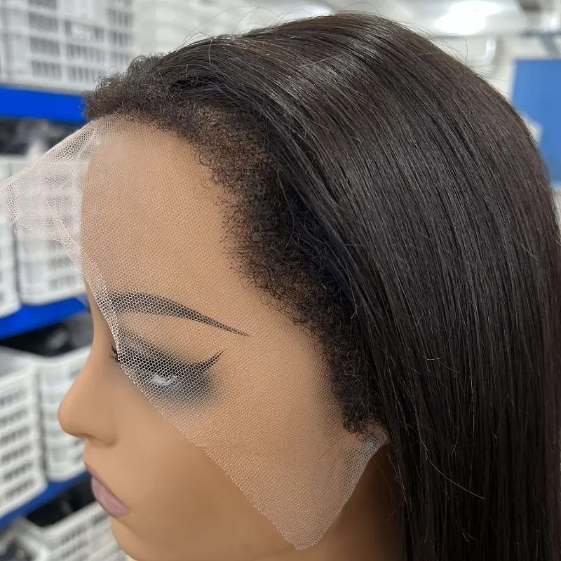 Wig Penutup Renda HD Transparan 4X4 Wig Rambut Manusia Tepi Keriting Alami Realistis untuk WANITA HITAM Tipe 4C Wig Garis Rambut Tekstur