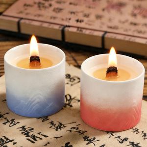 Retro Ink Wash Mountain Ceramic Cup <b>Candle</b> Wooden <b>Crackle</b> Wick Mild Fragrance Study Cozy Vintage Home Decor Ornament - Product Image 1