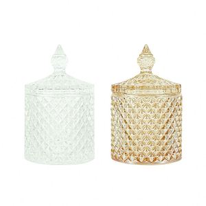 Storage Luxury Custom Logo Colorful Wholesale Roman <b>Cylinder</b> Crystal <b>Glass</b> Candle Jars Holders With Lid - Product Image 4