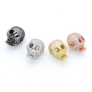 Бусины-шармы в виде черепа из медного сплава 3D, серебристого/розово-золотого цвета, с микропаве, для изготовления браслетов - Product Image 2