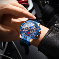 Montre multifonctionnelle Binbond 9798 pour homme, en acier inoxydable bleu foncé, à quartz, étanche, style professionnel, vente en gros, plus abordable