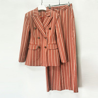 Costume rayé élégant pour femme, style européen et américain 2025, pantalon droit, coupe ajustée, ensemble deux pièces