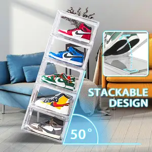 Drop Shipping Hot Pack Set Stackable Shoe Storage Box Crates Plastic Clear Sneaker Box For Shoes Display Shoe Case